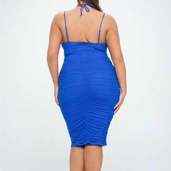 NWT Women’s Plus Bodycon Ruched Cocktail Dress Party Formal Royal Blue - Picture 5 of 11